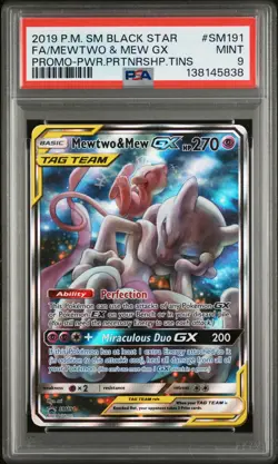 2019 POKEMON SM BLACK STAR PROMO #SM191 FULL ART/MEWTWO & MEW GX PSA 9 - Image 1