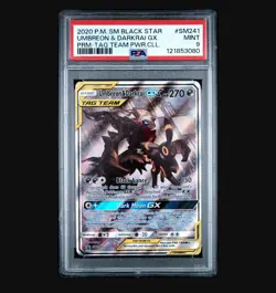 2020 POKEMON SM BLACK STAR PROMO TAG TEAM POWERS COLL UMBREON & DARKRAI GX PSA 9 - Image 3