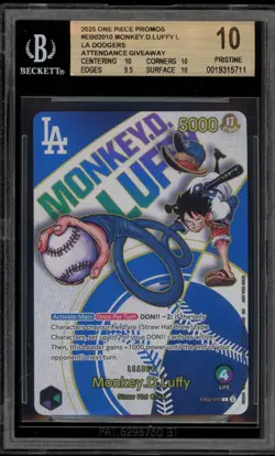 One Piece CCG Monkey.D.Luffy Dodgers X One Piece Night EB02-010 BGS 10 Pristine - Image 1