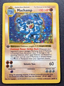 1st Edition Shadowless Machamp 8/102 Base Set Pokemon Card Holo Foil Rare HP - Image 1