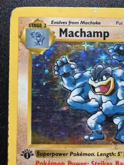 1st Edition Shadowless Machamp 8/102 Base Set Pokemon Card Holo Foil Rare HP - Image 3