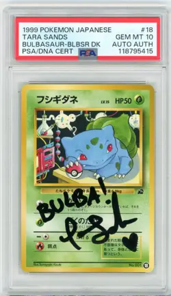 PSA GEM MT 10 Signed Tara Sands Bulbasaur Vending Machine Cards Series 1 (Blue) - Image 1