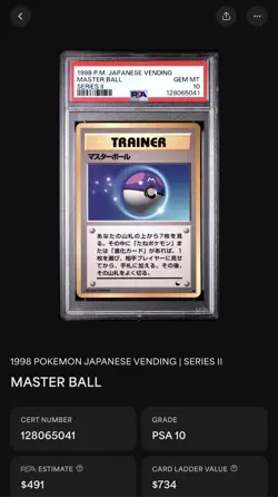 Pokemon Master Ball Vending Series 2 (Red) Regular Trainer PSA 10 1998 Japanese - Image 3