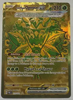 Pokemon Teal Mask Ogerpon ex 177/131 Sv: Prismatic Evolutions Holo Gold NM - Image 1