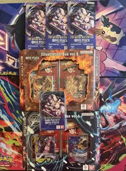 One Piece TCG Lot Illustration Box 5 & 6 Plus OP-14 Double Pack And 3 Sleeves - Image 1