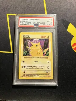 PSA 9 Shadowless Yellow Cheeks Pikachu 58/102 -Vintage Pokemon Card- Base Set - Image 1