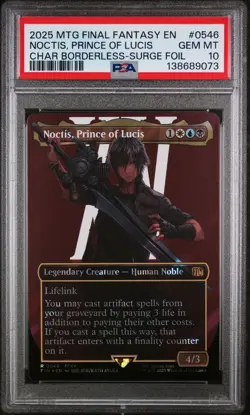 2025 MTG FINAL FANTASY BORDERLESS-SURGE FOIL #0546 NOCTIS PRINCE OF LUCIS PSA 10 - Image 1