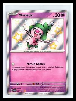 💥 Mime Jr. # 157/091 Paldean Fates Baby Shiny Holo Rare - Pokemon 2024 - Image 1