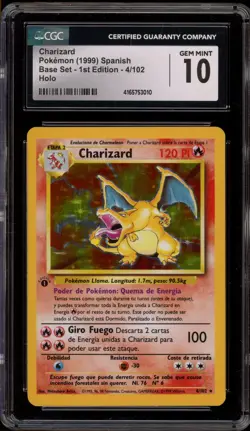 Pokemon Charizard Base Set 1st Edition SPANISH Holo Rare #4 CGC 10 Gem Mint - Image 1