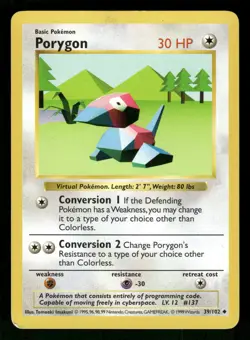 Porygon 039/102 Uncommon Pokemon Base Set (Shadowless) - Image 1