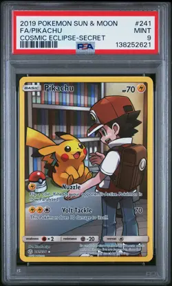 2019 POKEMON SUN & MOON COSMIC ECLIPSE SECRET #241 FULL ART/PIKACHU PSA 9 - Image 1