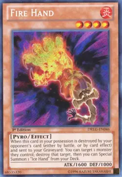 Yugioh! MP Fire Hand - DRLG-EN046 - Secret Rare - 1st Edition Moderately Played, - Image 1