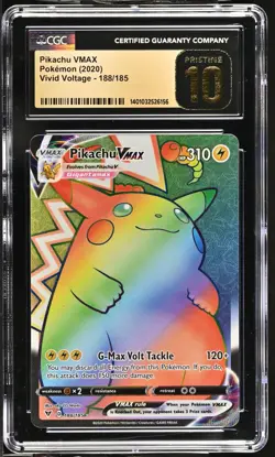 CGC PRISTINE 10 Pikachu VMAX 188/185 Vivid Voltage Rainbow Pokemon Card psa - Image 1