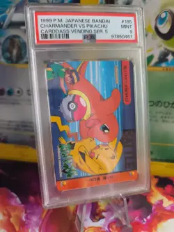 Pokemon Card carddass vending anime Japanese Charmander Vs Pikachu #185 PSA 9 - Image 1