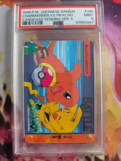 Pokemon Card carddass vending anime Japanese Charmander Vs Pikachu #185 PSA 9 - Image 2