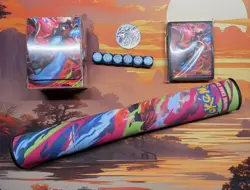 Pokemon TCG: Mega Charizard EX UPC Playmat, Card Sleeves, Deck Box, Dice & Coin - Image 1