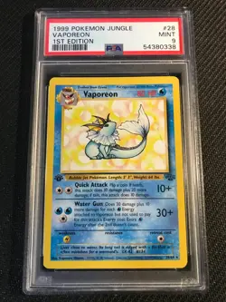 PSA 9 MINT Vaporeon 28 Jungle 1st Edition Pokemon Card - Image 1