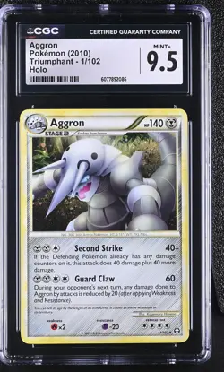 CGC 9.5 MINT+ Aggron 2010 Triumphant 1/102 Holo Pokemon Card - Image 1