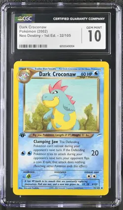 CGC 10 GEM MINT Dark Croconaw Neo Destiny 1st Edition 32/105 Pokemon Card - Image 1