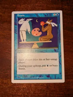 MTG: Stasis White Border RARE, Vintage 1997 Fifth Edition Blue Enchantment Card! - Image 1