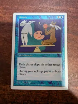 MTG: Stasis White Border RARE, Vintage 1997 Fifth Edition Blue Enchantment Card! - Image 2