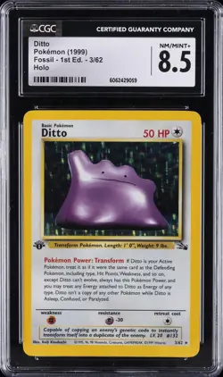 1999 POKEMON FOSSIL 1ST ED #18 DITTO CGC 8.5 - Image 1