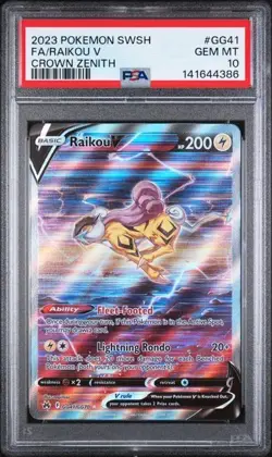 2023 POKEMON SWORD & SHIELD CROWN ZENITH #GG41 FULL ART RAIKOU V PSA 10 - Image 1