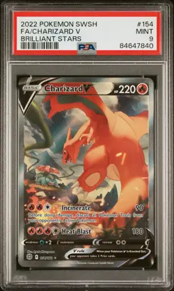 2022 Pokemon Sword & Shield Brilliant Stars Charizard V #154 FA PSA 9 MINT - Image 1