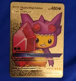Pikachu Mega Sableye Cosplay Metal Gold Foil Pokemon Card Fan Art Card HP480 - Image 1