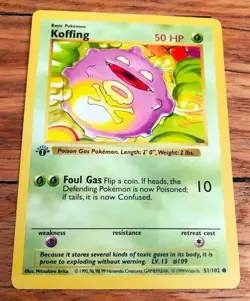 1st Edition Shadowless Koffing 51/102 Base Set Rare Vintage Pokemon Card - Image 1