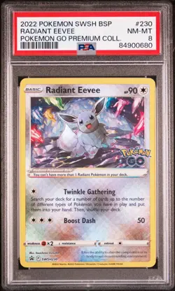 PSA 8 Radiant Eevee SWSH230 Black Star Promo Pokemon Go Premium Collection Card - Image 1