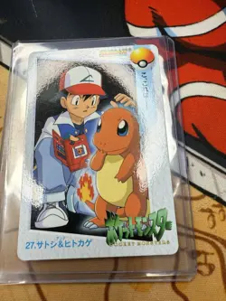 1998 Pokemon Bandai Anime Carddass Vending #27 Ash/Charmander - Image 1