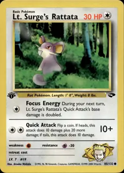 Lt. Surge's Rattata 85/132 Common Gym Challenge Multi Item Discount LP - Image 1