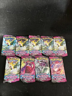 Fusion Strike Booster Pack (9) English Factory Sealed Pokemon 2021 Art Set - Image 1