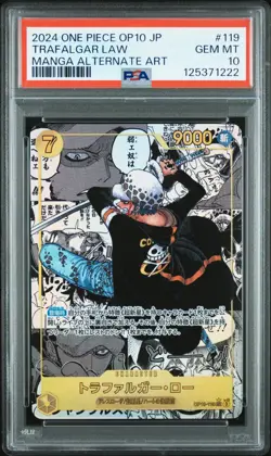 2024 ONE PIECE JPN OP10-ROYAL BLOOD MANGA ALTERNATE ART TRAFALGAR LAW PSA 10 - Image 1