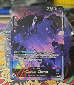 One Piece OP10-002 Caesar Clown Alt Art (Parallel) Leader Royal Blood English NM - Image 1