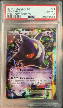 2014 POKEMON XY PHANTOM FORCES #34 GENGAR EX PSA 10 - Image 1