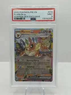 2025 Pokemon PRE EN Surprise Box Exclusive 014/131 Flareon ex PSA 9 - Image 1