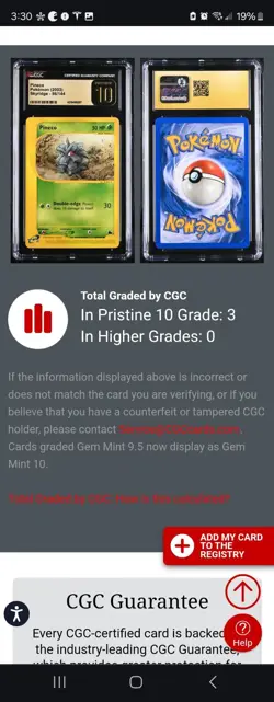(POP 3) CGC 10 PRISTINE 2003 Pokemon Skyridge Pineco 86/144 Card - Image 4