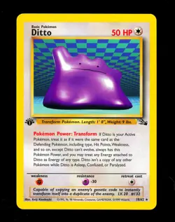 1999 Pokemon DITTO Fossil Set 1ST EDITION Non Holo RARE Card 18/62 WotC NM - Image 1