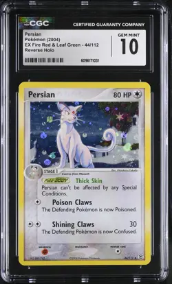 CGC 10 GEM MINT Persian EX Fire Red & Leaf Green 44/112 Reverse Holo Pokemon - Image 1