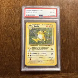 1999 POKEMON BASE SET UNLIMITED #14 RAICHU-HOLO PSA 6 14/102 - Image 1