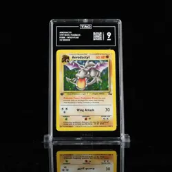 Pokemon Aerodactyl 1/62 Fossil 1st Edition Holo Rare Card WOTC TAG 9 - Image 1