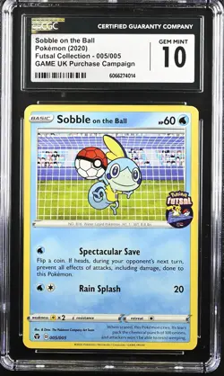 CGC 10 Gem Mint Sobble on the Ball 005/005 Pokemon Futsal 2020 UK Promo - Image 1