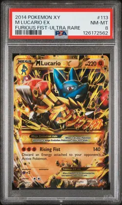 2014 POKEMON XY FURIOUS FISTS ULTRA RARE #113 M LUCARIO EX PSA 8 - Image 1