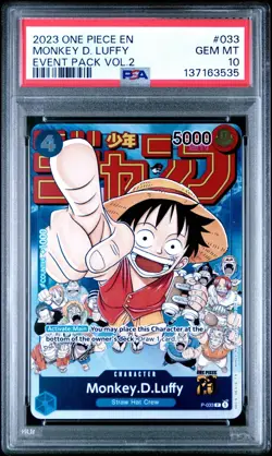 2023 ONE PIECE P-033 MONKEY D LUFFY EVENT PACK VOL 2 PROMO ENGLISH PSA 10 GEM MT - Image 1