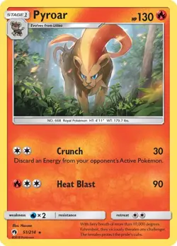 Pyroar 51/214 Rare SM - Lost Thunder Pokemon Card - Image 1