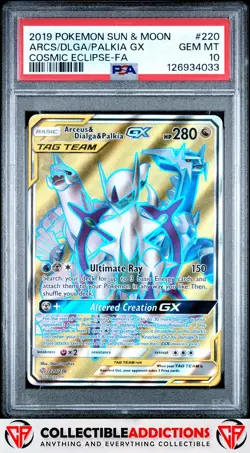 2019 Pokemon Sun & Moon Cosmic Eclipse #220 Arceus/Dialgia/Palkia Gx PSA 10 - Image 1
