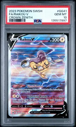 2023 POKEMON SWORD & SHIELD CROWN ZENITH #GG41 FULL ART/RAIKOU V PSA 10 - Image 1