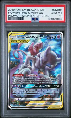 2019 POKEMON SM BLACK STAR PROMO #SM191 FULL ART/MEWTWO & MEW GX PSA 10 - Image 1